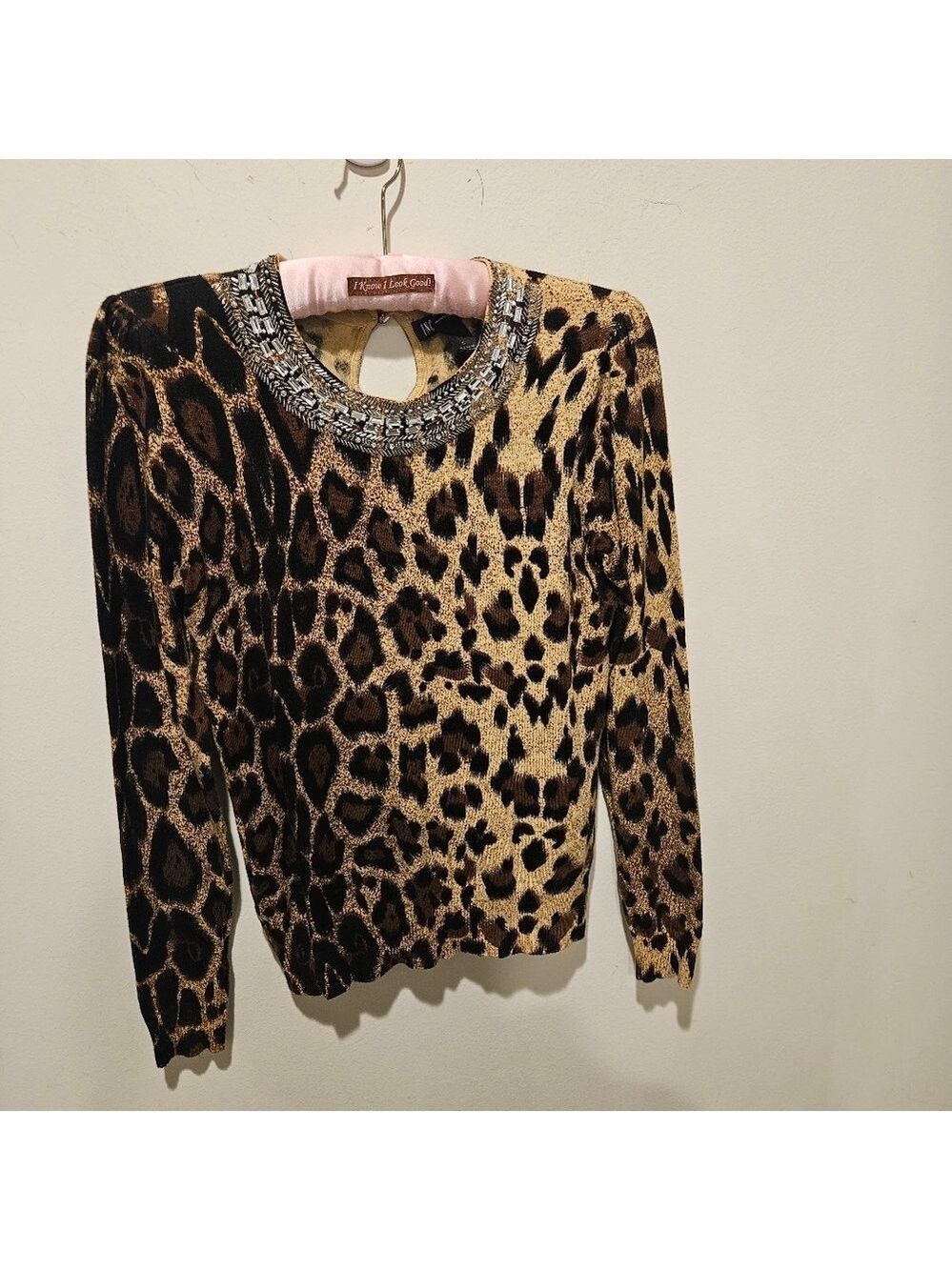 INC Women's Tight-Knit Animal Print Jeweled Neckline Pullover Sweater Size S - Picture 4 of 11